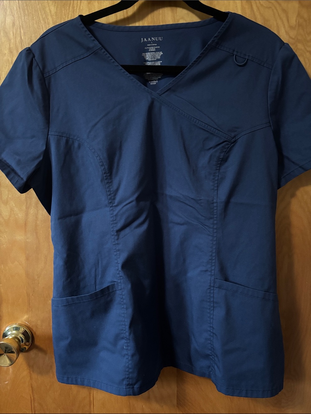 Jaanuu Men's Navy Short Sleeve V-Neck Scrub Top